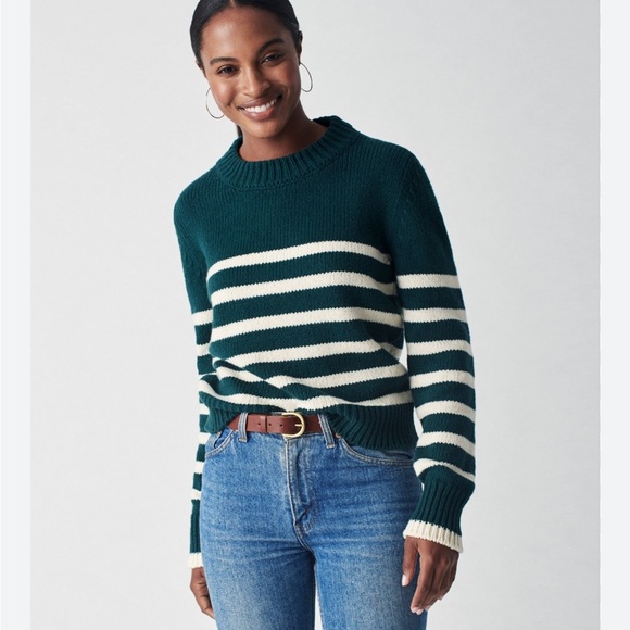 Faherty Cuddle Stripe Crew Sweater in Evergreen Stripes Size XS Oversized Preppy - Picture 4 of 15